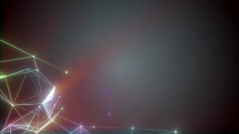 A beautiful multicolor polygonal grid rotates on a dark background. Triangular Stock Footage 154762969