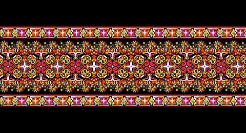 Beautiful Multicolored Damask Pattern Border With Buti And Small Colorful B.. Stock Illustration