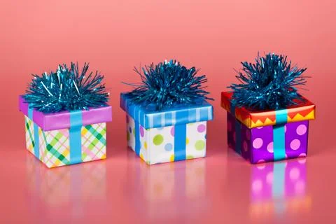 Beautiful multicolored gift boxes Stock Photos