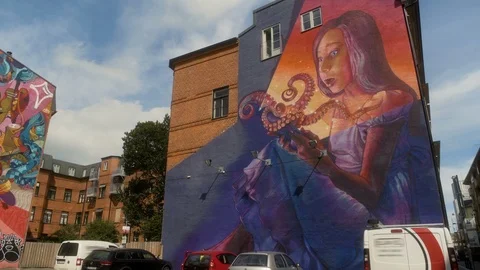 Beautiful Mural Magic Book in Malmo Sweden Stock Footage 94662631