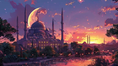 Beautiful muslim mosque. Ramadan. Eid Mubarak Stock Footage 276760687