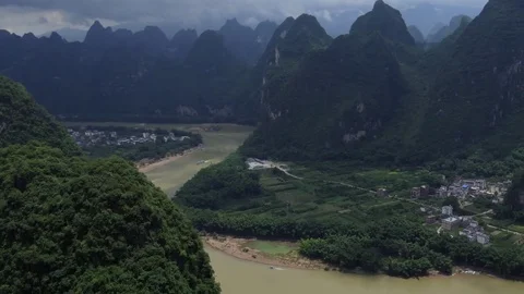 Beautiful Natural Chinese Landscape Near Yangshuo China Stock Footage