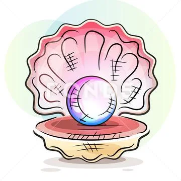 Beautiful Natural Open Pearl Shell Close Up Realistic Single Valuable Object Stock Illustration