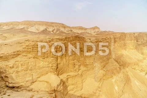 Beautiful nature desert in dry judean picturesque wilderness. Outdoor scenic Stock Photos