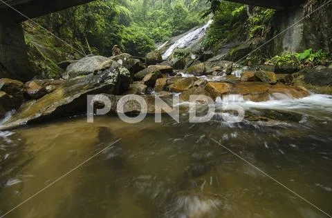Beautiful in nature Gabai Waterfall located in Malaysia, amazing cascading tr Stock Photos