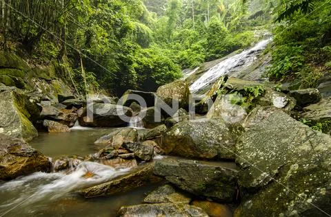 Beautiful in nature Gabai Waterfall located in Malaysia, amazing cascading tr Stock Photos