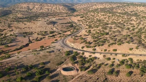Beautiful Nature of Morocco and an empty Street and Argan Trees near Marrakesh Stock Footage 101341441