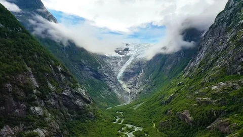 Beautiful Nature Norway Glacier Kjenndalsbreen. Stock Footage