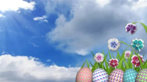 Beautiful nature texture easter holiday illustration with decorated eggs an.. イラスト素材