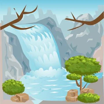 Beautiful Nature Waterfall Landscape Vector Illustration Stockillustratie