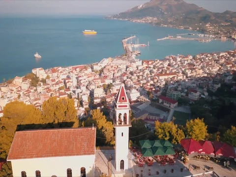 Beautiful Navagio Beach On Zakynthos Island In Greece aerial drone Stock Footage