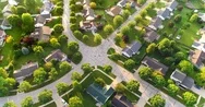 Beautiful Neighborhood In Summer At Sunrise, Moving Aerial View Stock Footage