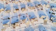 Beautiful Neighborhoods, Homes Frozen Under Snow And Ice, Aerial View Stock Footage