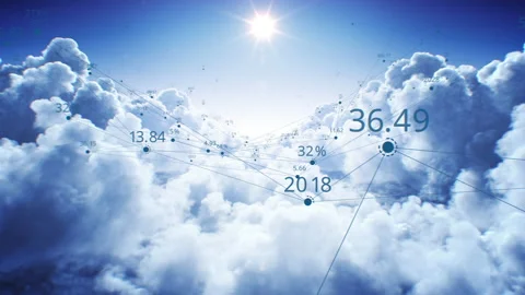 Beautiful Network Grid in Cloudscape Flying Through Under the Bright Sun Видео 138213670