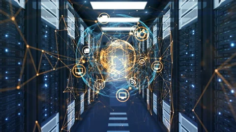 Beautiful Network Icons Connected in Abstract Sphere Flying Through Modern Data Stock-Footage 97183908