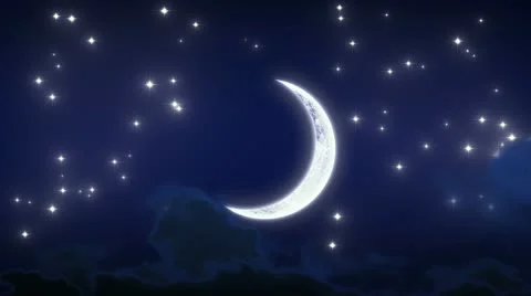 Beautiful New Moon with Stars and Clouds. Looped animation. HD 1080. Stock Footage
