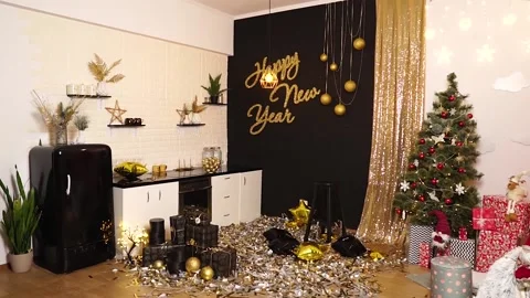 Beautiful New Year's kitchen decor. Stock Footage 166003896
