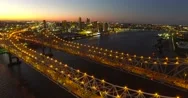 Beautiful Night Aerial Shot Of The Crescent City Bridge Over The Mississippi Stock Footage