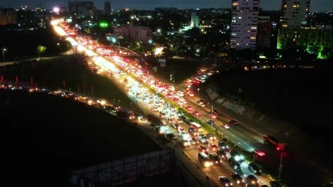 Beautiful Night Drone Hyperlapse at rush hour Stock Footage 219367117