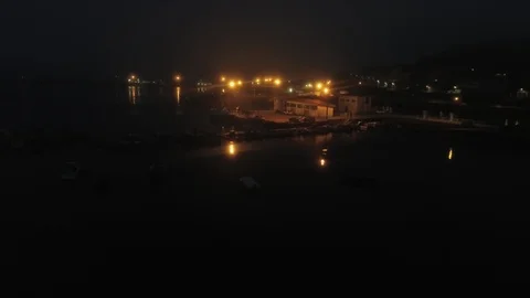 Beautiful night high angle shot of the Camarinas, little port town Stock Footage 123269689