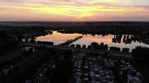 Beautiful night lake clouds forward moving Hungarian Kiszombor aerial Magyar  動画素材 93813138