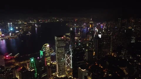Beautiful Night Scene and Skyscraper, Hong Kong - Aerial Footage Stock Footage 246126450