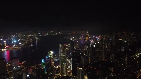 Beautiful Night Scene and Skyscraper, Hong Kong - Aerial Footage Stock Footage 246126451