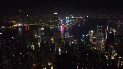 Beautiful Night Scene and Skyscraper, Hong Kong - Aerial Footage Stock Footage 246126495