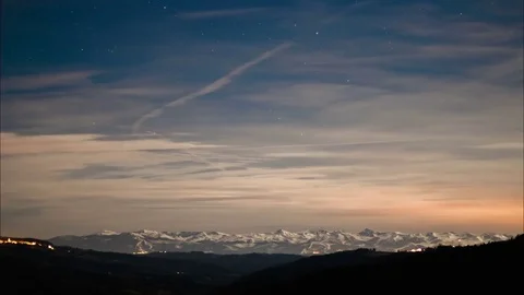 Beautiful night sky in the mountains, clouds. Alps, Italy. Time lapse. Stock Footage 80310296