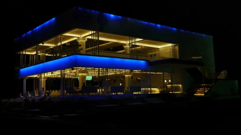 Beautiful night view of the bar. Stock Footage 98338534