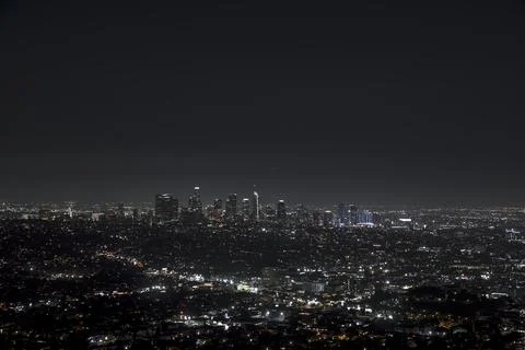 Beautiful night view of Los Angeles downtown in California from above. Stock Photos