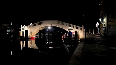 A beautiful night view of an old bridge in an ancient town Stock Footage 73200509