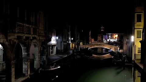 A beautiful night view of an old bridge in an ancient town Stock Footage 73201093