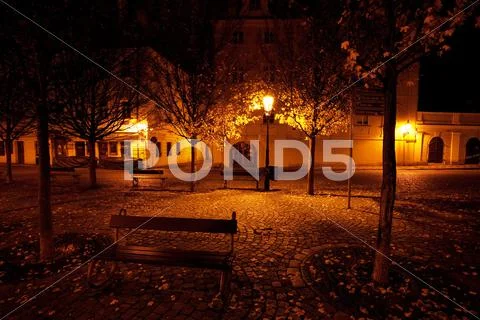 A beautiful night view of the street in prague Stock Photos