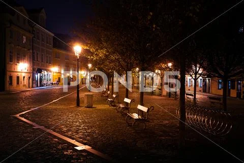 Beautiful night view of the street in prague Stock Photos