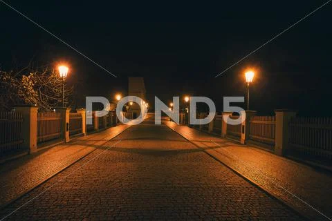 Beautiful night view of the street in prague Stock Photos