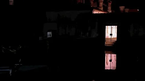 A beautiful night view of water reflections in an ancient town Stock Footage 73198522