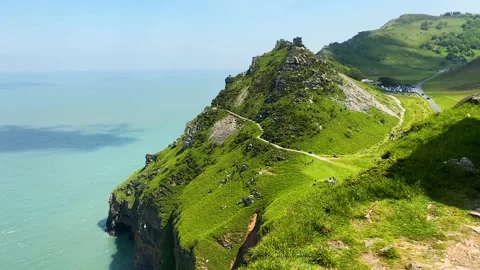 Beautiful North Devon Valley of Rocks coastline scenery, England United Kingdom Stock Footage 155107314