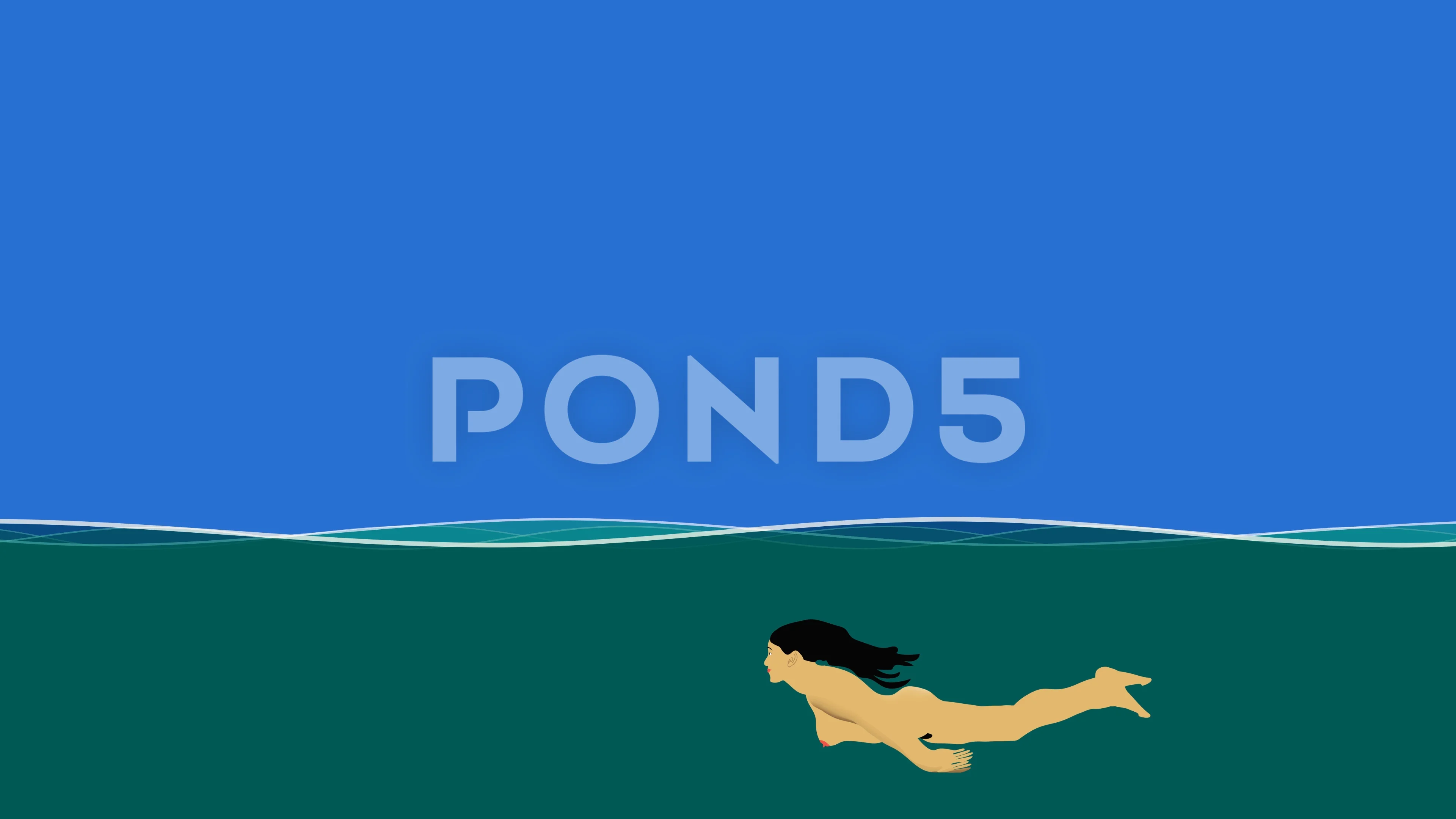 Beautiful Nude Woman Swimming Underwater Turqoise Seamless Loop Animation