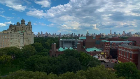 Beautiful NYC high angle view overlooking Hayden Planetarium &amp; Central Park Stock Footage 122414541