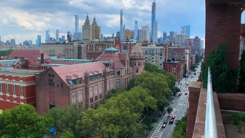 Beautiful NYC high angle view overlooking Columbus Avenue &amp; History Museum Video stock 122418229