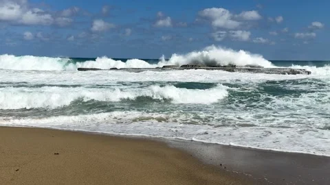 Beautiful ocean beach with rolling waves Stock Footage 280398422