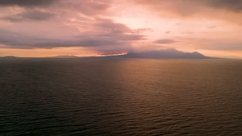 Beautiful Ocean Glow During Sunset Drone Video Stock Footage 336390637