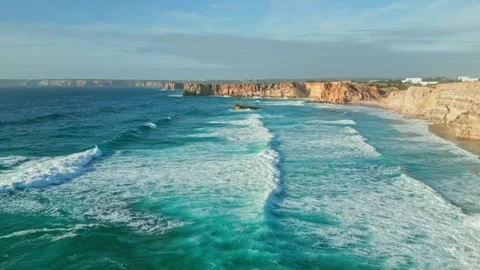 Beautiful Ocean view off cliffs Sagres Portugal Stock Footage 263095063