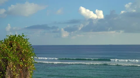Beautiful ocean view with white clouds shot from high ground Video stock 111362941