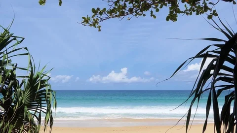 Beautiful ocean waters cool in the morning at Karon Beach. Phuket Thailand Stock-Footage 79632353