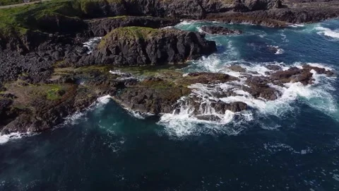 Beautiful ocean waves from above drone footage rocks northern ireland 2.7 k Stock Footage 209186032