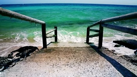 Beautiful ocean waves in beach scene for traveling background and family Stock Footage 336579717