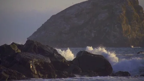 Beautiful Ocean Waves Crash Over Rocks at the Beach in Northern California Stock Footage 106048338