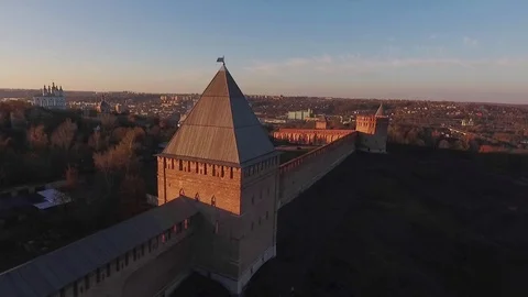 Beautiful Old Brick Wall at Sunset  Copter Shooting Stock Footage 69858796